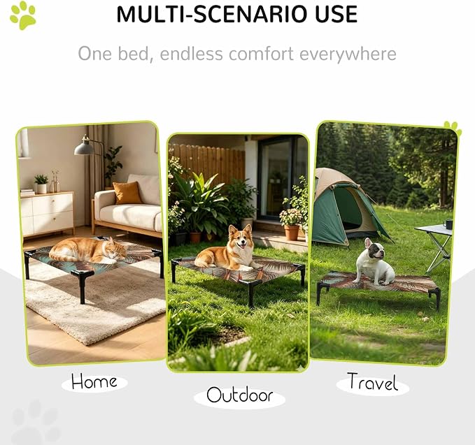Outdoor Elevated Dog Bed for Small Dogs, Summer Palm Tree Breathable Cooling Raised Dog Cot for Indoor/Outdoor, Tropical Plants Botanical Trees Waterproof Elevated Pet Beds, S 20 x 20 in