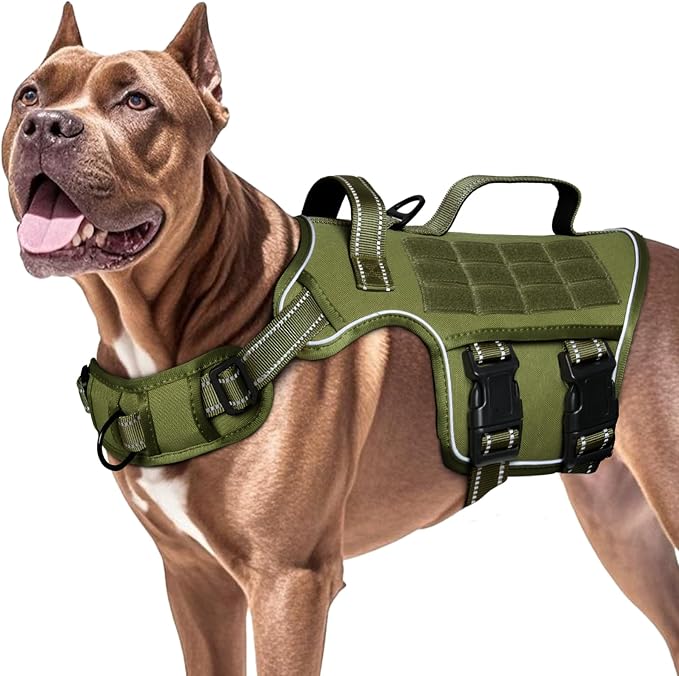 Dog Harness for Large Dogs, No Pull Tactical Vest with Front Clips | Easy Contrl Handle, Breathable Soft Padded, Adjustable, Reflective, Heavy Duty, Easy Take On & Off, Green X-Large