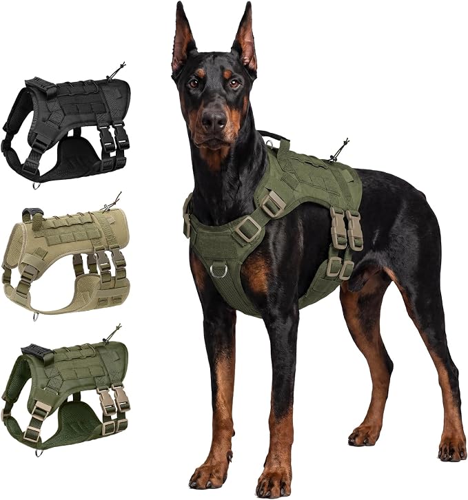 Tactical Dog Harness for Large Dogs Heavy Duty No Pull Dog Harness with Handle Adjustable 6-Buckle German Shepherd Big Size Dog Vest for Walking Training Hunting