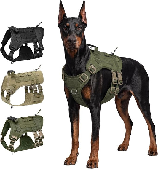 Tactical Dog Harness for Large Dogs Heavy Duty No Pull Dog Harness with Handle Adjustable 6-Buckle German Shepherd Big Size Dog Vest for Walking Training Hunting