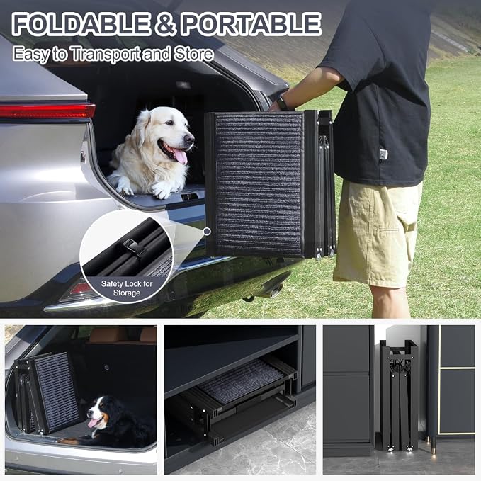 Dog Ramp for Cars 71" L × 17.2" W, Extra-Long Foldable Ramp | Dog Ramps for Large Dogs, Non-Slip Rug Surface for a Gentler Climb, 270 lbs Capacity, Easy to Carry & Store, Fits SUV/Truck