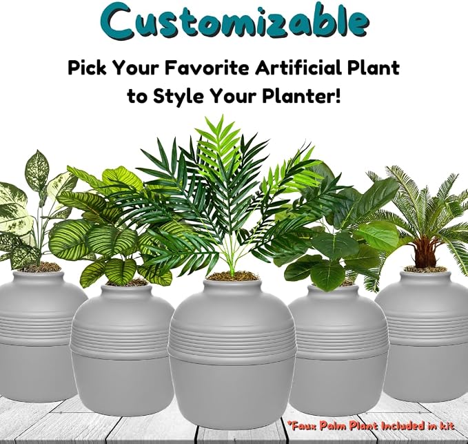 Good Pet Stuff Original Hidden Litter Box Planter, Decorative Cat Litter Enclosure with Carbon Filter, Artificial Palm Plant, Upgraded Design, Easy to Clean, Base Kit, Stone Gray