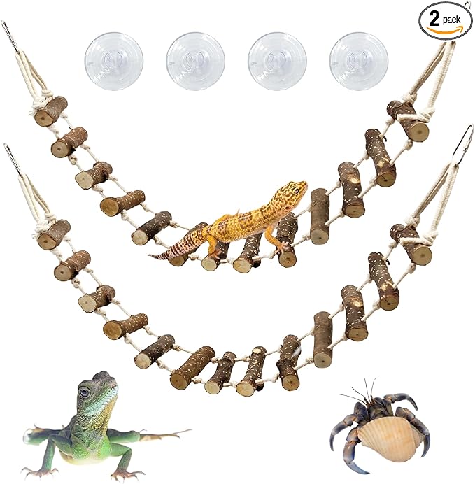 VCEPJH 2pcs Reptile Bridge Leopard Gecko Climbing Ladder Wooden Basking Lounger Reptile Tank Accessories for Hermit Crab Juvenile Bearded Dragon Chameleon Small Lizard (Fruit Wood)