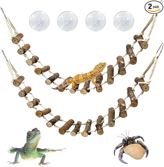 VCEPJH 2pcs Reptile Bridge Leopard Gecko Climbing Ladder Wooden Basking Lounger Reptile Tank Accessories for Hermit Crab Juvenile Bearded Dragon Chameleon Small Lizard (Fruit Wood)