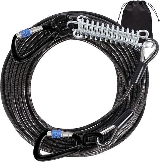 Snagle Paw Dog Tie Out Cable 30FT-1000LBS Break Strength,Heavy Duty Dog Leads for Yard with Shock Absorbing Spring & Swivel Hook,Long Leash Cable for Outdoor Tethering,Dog Line for Small Large Dogs