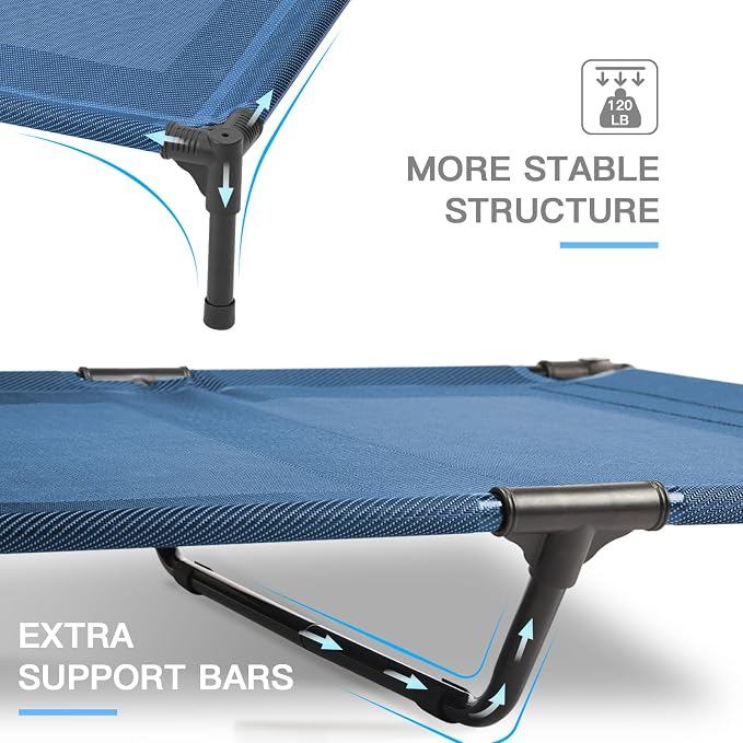 Elevated Dog Bed for Medium Dogs, Dual Support Cooling Cot with Teslin Mesh, Portable Waterproof Pet Bed for Indoor/Outdoor Use, Large, 36x30x7 Inch, Blue