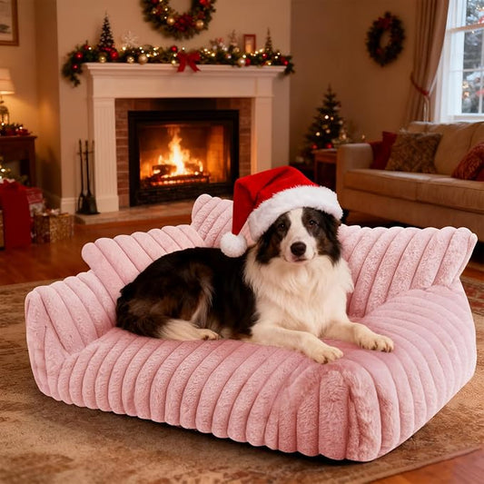 Cute Dog Couch for Medium Large Dogs,Dog Cat Couch Sofa,Dog Bed,L,Pink | Dog Couch Bed with Removable Washable Cover,Cute Fluffy Pet Sofa Cat Couch Bed,Washable Dog Bed Medium Large Size Dog