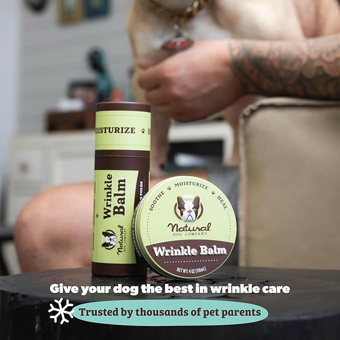 Natural Dog Company Wrinkle Balm for Dogs – Dog Wrinkle Balm for Skin Folds, Facial Creases & Wrinkles, Lick-Safe Wrinkle Cream for Bulldogs, Pugs & Bully Breeds, Daily Skin Care, 0.15 oz Stick