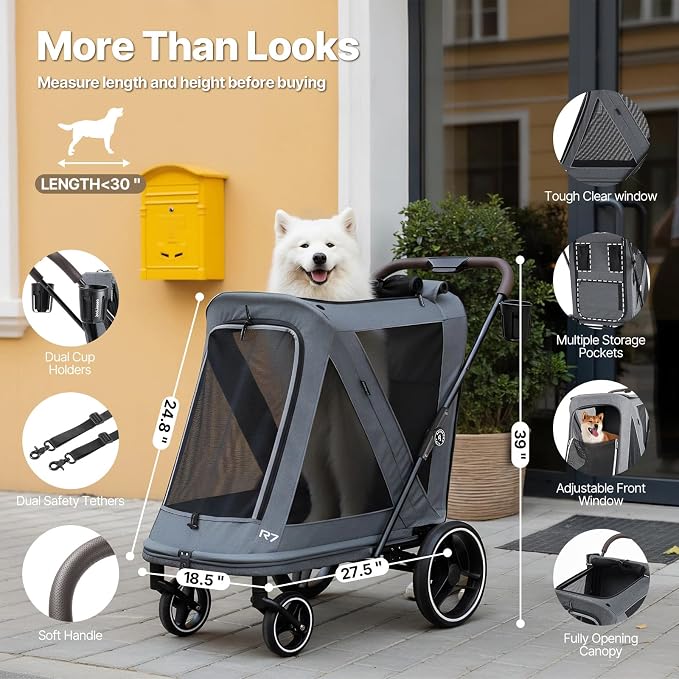 Beberoad Pet Stroller for Medium Dogs, Dog Stroller One-Second Fold, R7 All-Terrain with ER Tires, Mesh Dual-Window, Full Disassembly&Washable Waterproof Oxford Fiber