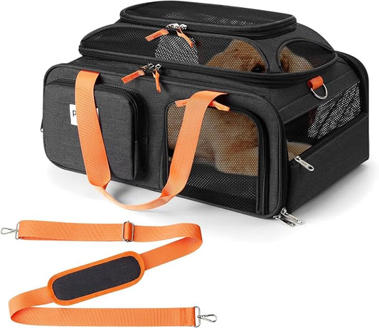 pidipiti 19x13x9 TSA Approved top Expandable pet Carrier for Small Dog Puppy cat up to 10 lbs Weight and 18'' Length, for Southwest Spirit Lufthansa Airlines,Air Canada and Amtrak Train