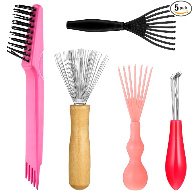 Comb and Brush Cleaner Tool Set, 5-Piece Comb Cleaner Set - Hair Brush Cleaner Rake, Comb Cleaning Brush, Maintenance Hair Comb for Home and Salon Use Removing Hair Dust