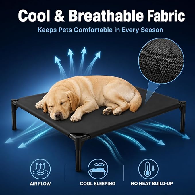Elevated Dog Cot Bed,Cooling Raised Pet Bed with Washable Breathable Mesh Sturdy Metal Frame,Portable Raised Dog Bed with Anti-Slip Feet for Indoor Outdoor Backyard Use (47" X 27" X 7")
