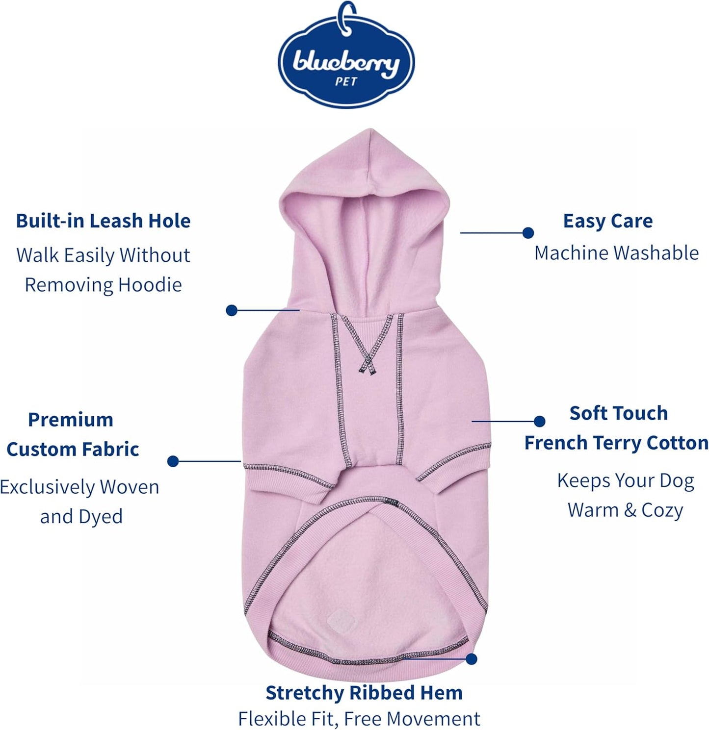 Blueberry Pet Essentials Soft & Comfy Better Basic Cotton Blend Dog Hoodie Sweatshirt in Pink Lilac, Back Length 20", Pack of 1 Jacket for Dogs