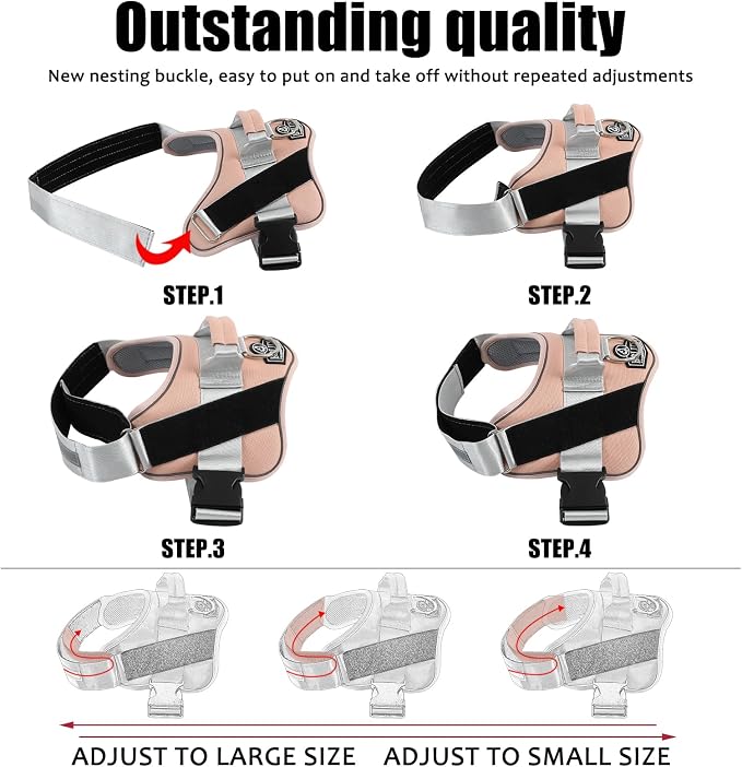 Dog Harness, No-Pull Reflective Dog Vest, Breathable Adjustable Pet Harness with Handle for Outdoor Walking - No More Pulling, Tugging or Choking