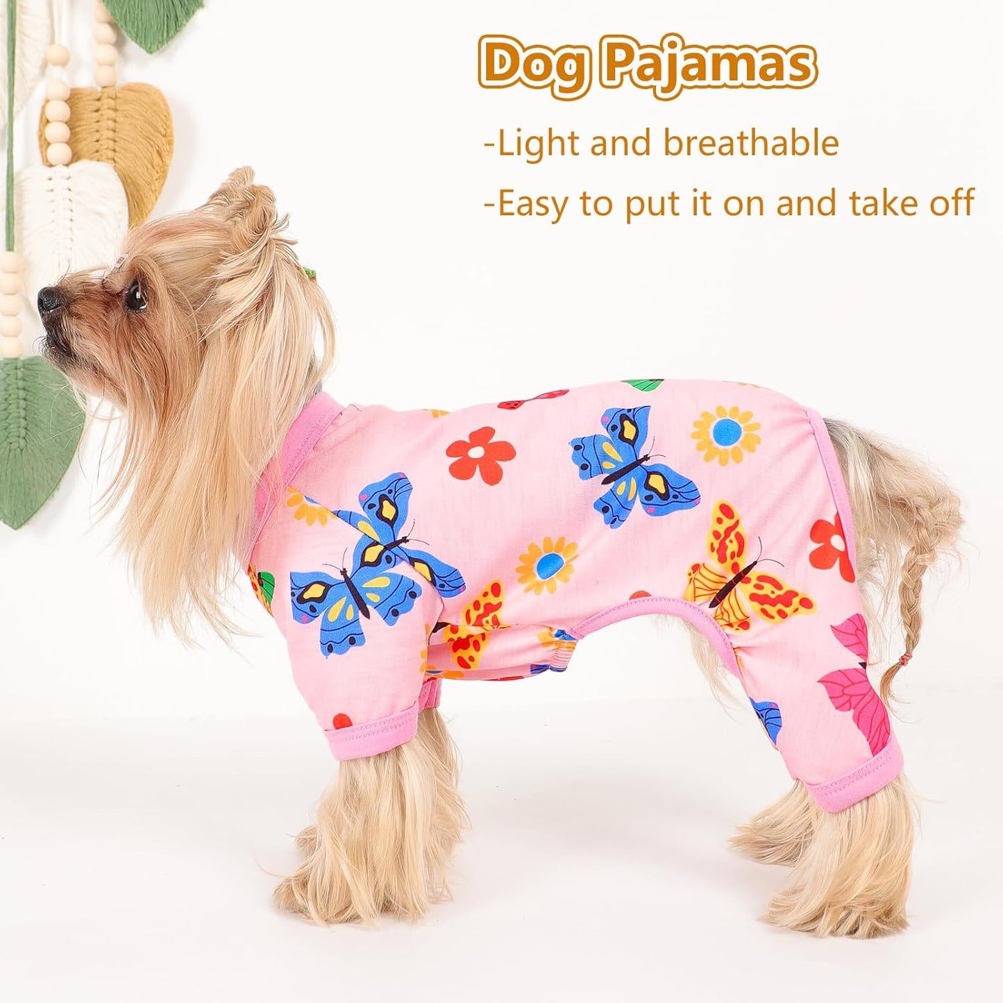 Dog Pajamas Small Sized Dogs Stretchable Summer Dog Clothes Pjs 4 Legs Girl Boy Cute Soft Puppy Outfits Doggie Cat Jammies Jumpsuit Sleeper for Pet, Butterfly, M