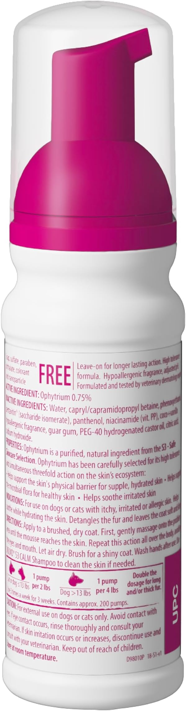 Douxo S3 Calm Mousse, Contains 0.75% Ophytrium, Soothing, For Itchy, Irritated or Allergic Skin, For Dogs and Cats, 5.1 fl. oz. (150mL)