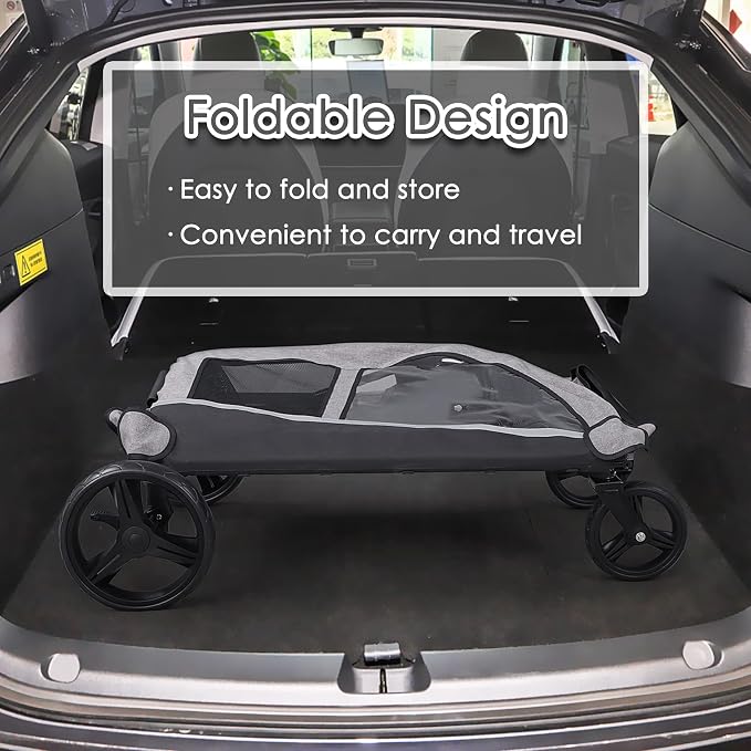 Saudism Dog Stroller for Large & Medium Dogs, Extra Large Pet Stroller, Dog Wagon for 2 Dogs, Foldable Design, Adjustable Handle, with Pocket, Up to 130 lbs