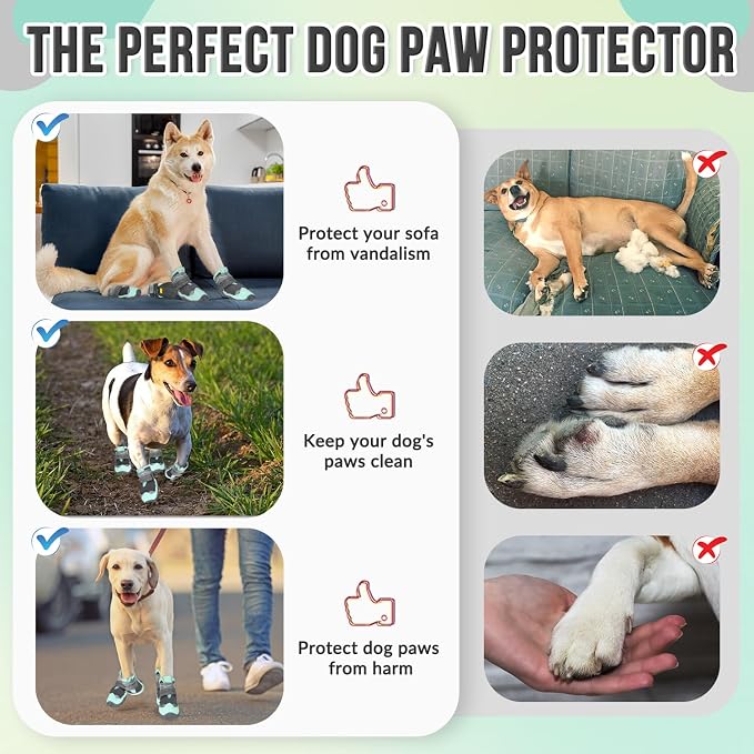 SlowTon Dog Shoes for Large Small Medium Dogs - Waterproof Dog Boots for Summer Hot Pavement, Paw Protector for Outdoor Walking Winter Snow, Anti-Slip Rubber Dog Booties for Hardwood Floor (Green, 6)