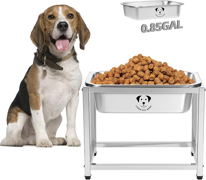Elevated Dog Water Bowl, Stainless Steel Dog Bowl for Medium Large Dogs, Easy to Clean and Assemble for Outdoor Use 0.85 Gallons Bowl with Full Metal Stand Raised 10.23"