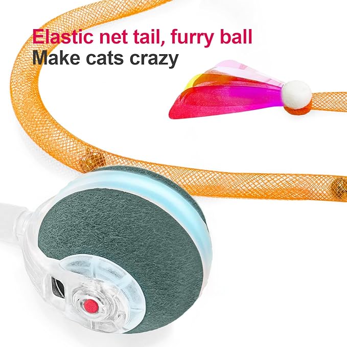Interactive Cat Toys for Indoor Cats,The 3rd Generation Agile Moving Cat Ball with Elastic Mesh Tail,Automatic Kitten Toys for Bored Indoor Cats (Dark Green)
