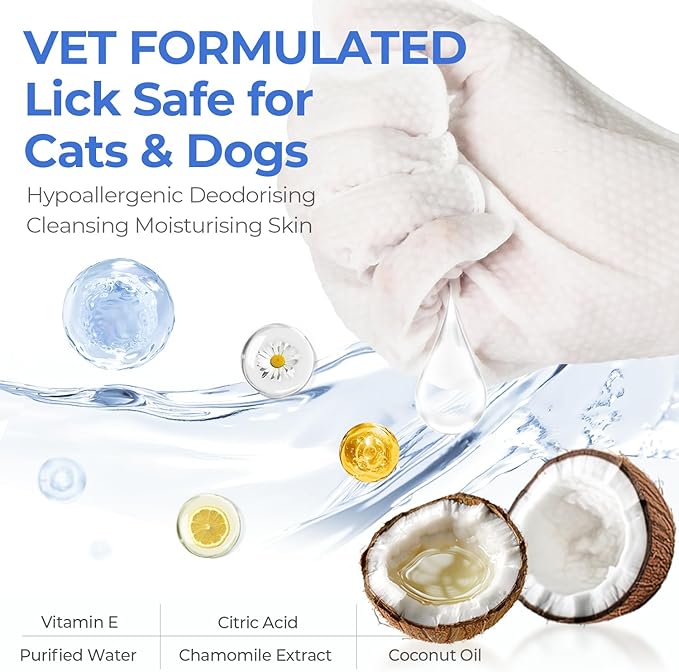 PUPMATE Pet Cleaning Glove Wipes for Dogs & Cats, Hypoallergenic Deodorizing Disposable Bathing Wipes,No-Rinse Grooming Wipes,Perfect for Pet Dry Cleaning,Daily Care and Travel, Coconut Scent, 24 pcs