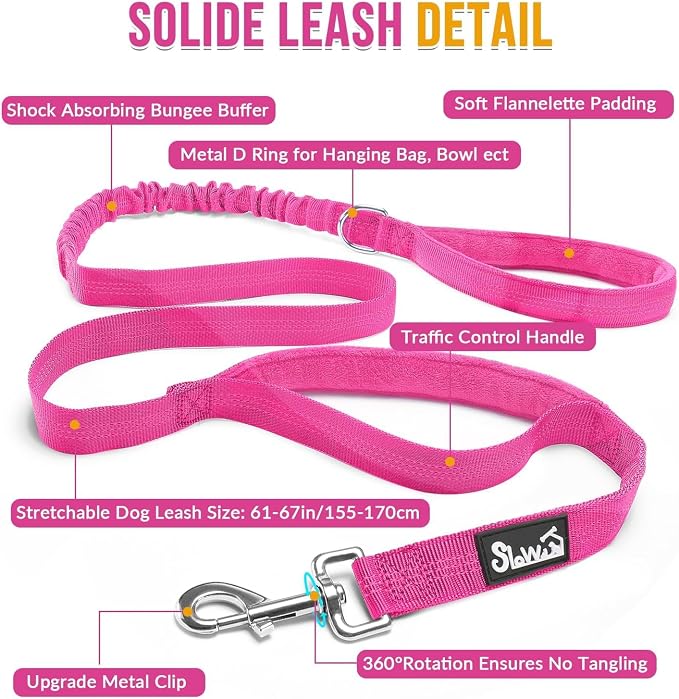 SlowTon No Pull Dog Harness with Front Clip - Heavy Duty, Soft Padded | Neck & Chest Adjustable, Tactical Pet Vest and Leash Set for Large Medium Sized Dogs, for Easy Walk & Training, Fuchsia S