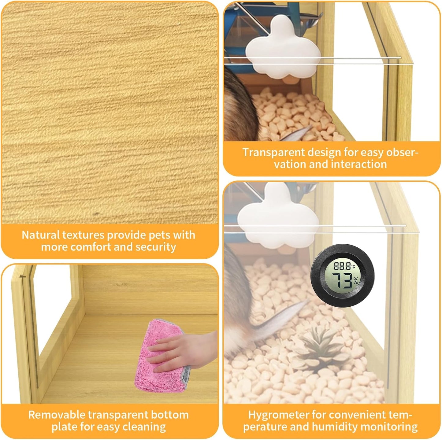 Large Hamster Cage, Chewproof Large Hamster Habitats, Wooden Guinea Pig Cages, Openable Top Roof, Lockable Gerbil Cage, Small Animal Cage for Dwarf, Syrian, 40" L x 16" W x 16" H