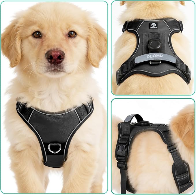 YooxArmor No Pull Tactical Dog Harness and Leash Set for Small Dogs,Black | Adjustable Pet Vest Harness, Reflective Easy Control for Night Walking Training