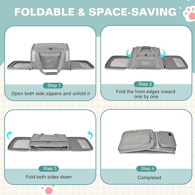 Soft Cat Carrier for Pets Up to 20 Lbs, Collapsible Cat Carrier Bag with Privacy Curtains, Airline Approved Small Pet Carrier for Small Medium Cats Dogs Puppy, Washable Soft Pet Travel Bag Dog Carrier
