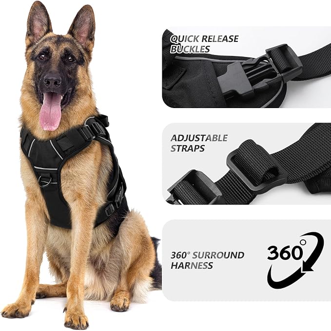 WINGOIN Black Tactical Dog Harness for Medium Size Dogs,No Pull Dog Harness | Heavy Duty with Handle,Adjustable Reflective,Military K9 Pet Vest,for Pitbull Female Male,for Walking Training Hiking Running