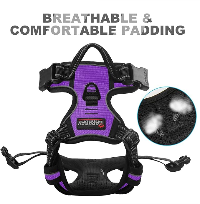 BARKBAY Dog Harness No Pull for Small Sized Dog Front Back Clips,Dog Vest | Soft Padded No Choke With Handle,Easy On&Off,Adjustable Reflective For Walking Training Running(Purple,S)