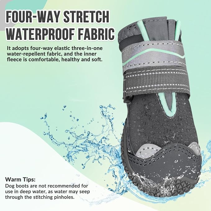 SlowTon Dog Shoes for Large Small Medium Dogs - Waterproof Dog Boots for Summer Hot Pavement, Paw Protector for Outdoor Walking Winter Snow, Anti-Slip Rubber Dog Booties for Hardwood Floor (GY, 4)