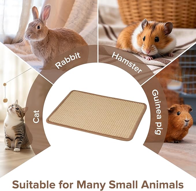 Rabbit Scratching Pad, 16 X 12 Inch Natural Sisal Bunny Scratching Pad Claws Mat, Natural Rabbit Foraging Mats for Cages, Indoor Bunny Toys Accessories for Sleeping Resting - 2pcs