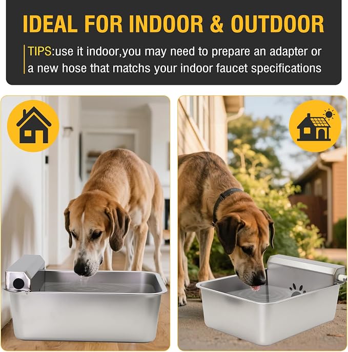 5Gal/20L Automatic Dog Water Dispenser, 78.7" Hose Stainless Steel Bowl | X-Large Auto-Fill, Float Valve Dog Water Bowl, Anti Tip Fit 3/4'' GHT Outdoor/Indoor Faucet for Livestock Animal Drinking