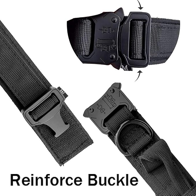 Tactical Dog Collar and Leash Set Adjustable Military Nylon Dog Collar with Control Handle and Heavy Duty Metal Buckle for Large Dogs （Black S | 1000D Nylon Fabric,Adjustable Fit,Heavy-Duty Quick-Release Metal Buckle,Soft-Padded Webbing,D-Ring,for Trai...