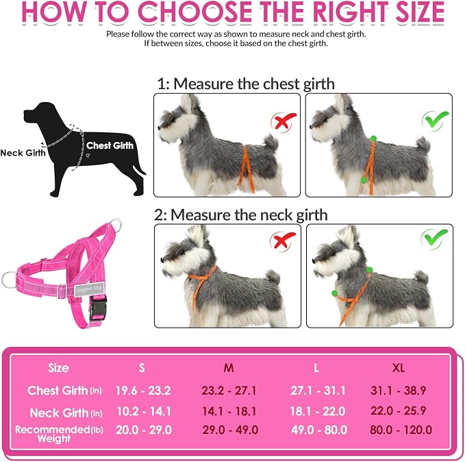 SlowTon No Pull Dog Harness with Front Clip - Heavy Duty, Soft Padded | Neck & Chest Adjustable, Tactical Pet Vest and Leash Set for Large Medium Sized Dogs, for Easy Walk & Training, Fuchsia L