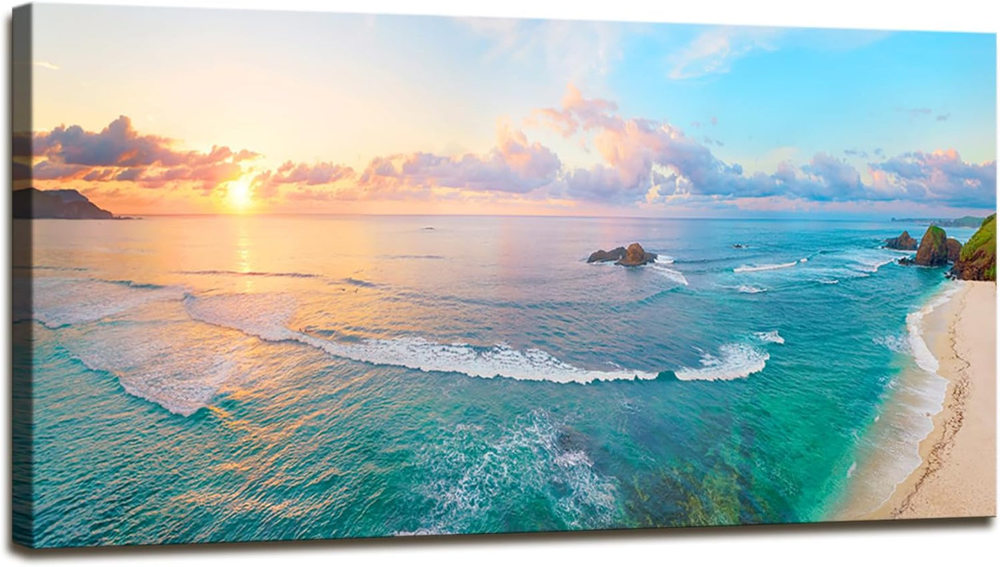 XXMWallArt FC3950 Tropical Beach Wall Art Blue Sea Sunset Natural Scenery Picture Print On Canvas Seascape Canvas Print Artwork for Living Room Bedroom Kitchen Home and Office Wall Decor