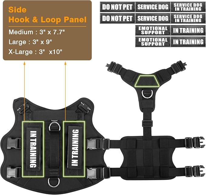 Tactical Dog Harness with Dog Leash, Service Working MOLLE Vest with 10 Pet Patches for Medium Dog, No Pull Military Harness and Backpack for Training Hunting Walking