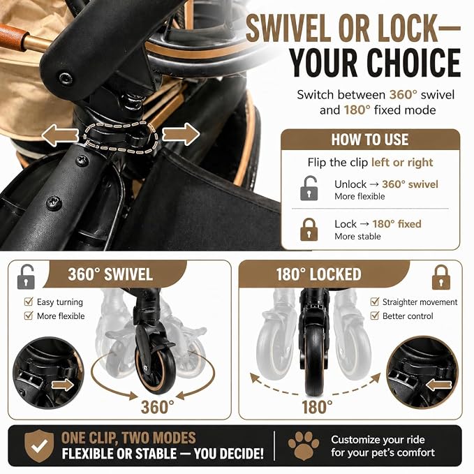 6-in-1 Foldable Dog Stroller for Small to Medium Dogs & Cats | Frame Supports up to 50 lbs, Luxury Black & Gold Pet Stroller with Detachable Carrier, Foldable Travel Stroller, 360° Wheels