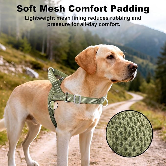 No Pull Dog Harness with Handle, Adjustable Soft Mesh Padded Vest | Reflective Walking Harness with Front Clip for Small Medium Large Dogs, Quick Fit No Escape for Training, Ranger Green, S