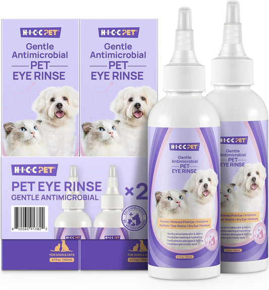 HICC PET Dog Eye Drops, Eye Drops for Dog Care & Cat Care, Soothe Allergy, Relieve Dry Eyes Pink Eyes, Pet Tear Stain Cleaner (2 x 5.1 fl oz)