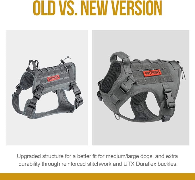 OneTigris Tactical Dog Harness No-Pull Service Vest for Small Medium Dogs | 1000D Pullable Nylon, with Control Handle and Hook & Loop Panels, Easy On & Off, Adjustable for Walking Training Gray M