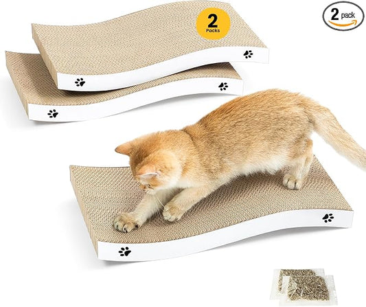 Cat Scratcher, Durable Scratch Pad, Corrugated Cardboard Scratching Board for Indoor Cats, Heavy Duty, Double-Sided Usability, Recyclable, with Catnip, Medium, 2 Packs