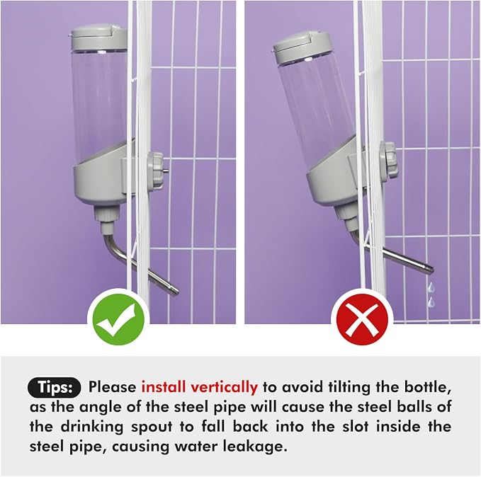 VANNON Top Fill Dog Water Dispenser for Cage, 23oz Auto Feeding Crate Water Bottle for Dogs, Cats & Rabbits, Pet Nozzle Diameter: 12mm, BPA Free, Grey