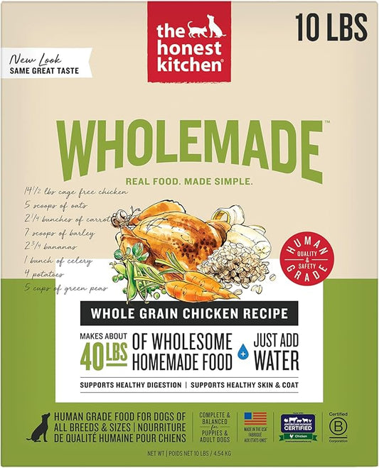 The Honest Kitchen Human Grade Wholemade™ Dehydrated Whole Grain Dog Food - Complete & Balanced Meal or Topper - Chicken 10 lb Box
