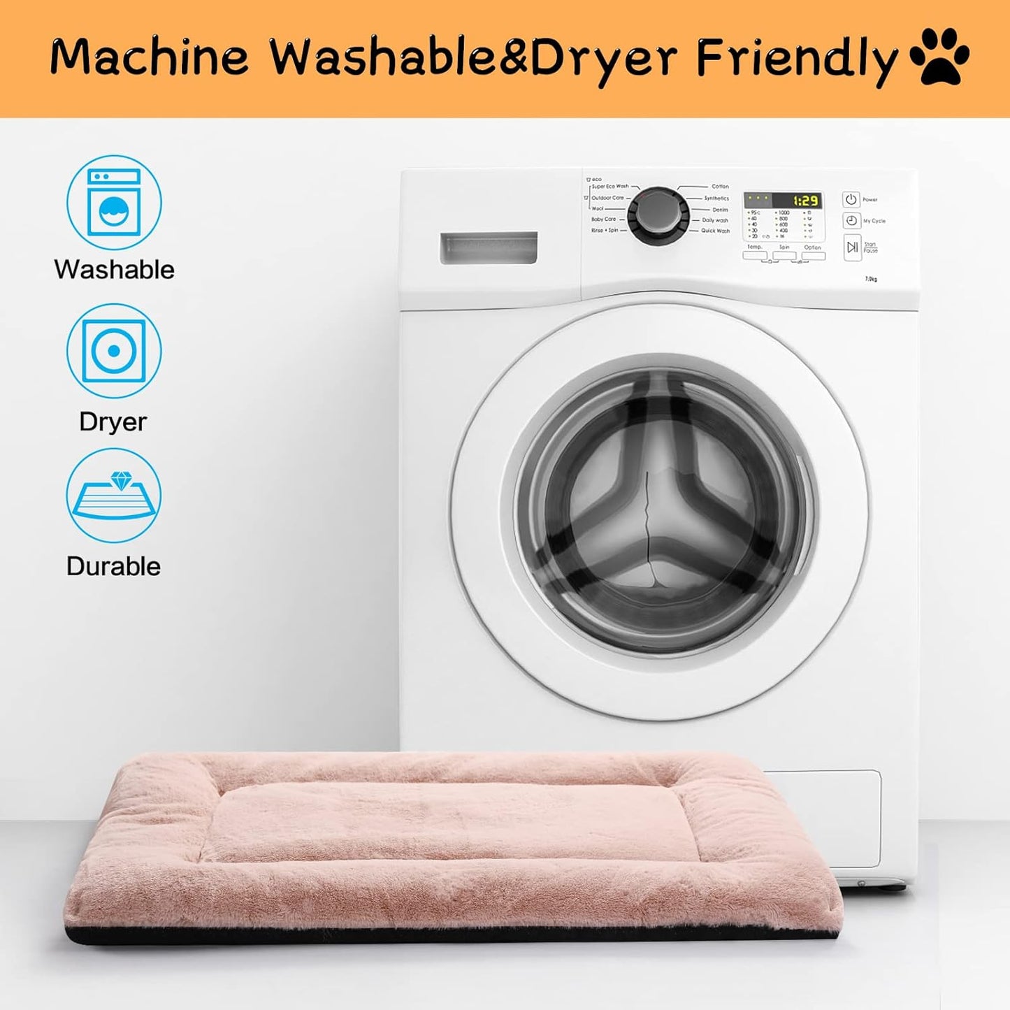 Dog Beds Crate Pad for Small Dogs Ultra Soft Dog Crate Bed Washable & Anti-Slip Kennel Pad for Dogs Cozy Sleeping Mat,Pink 24inch