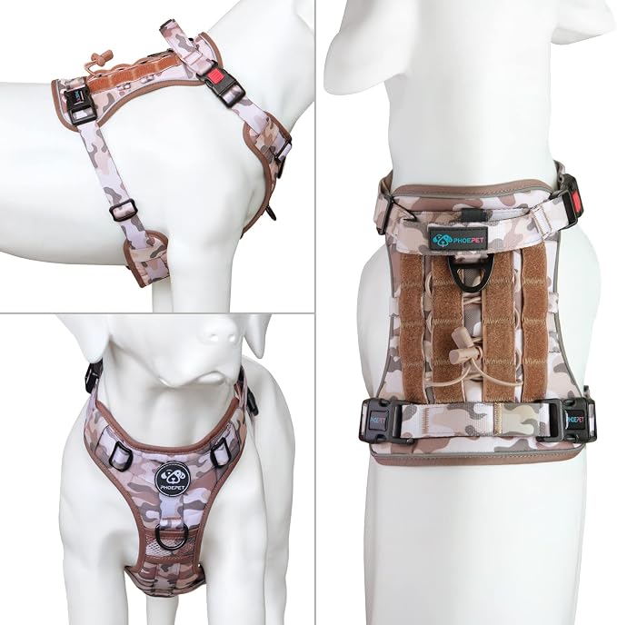 No Pull Tactical Dog Harness,Service Dog Vest Molle & Loop Panels | Woodland Brown XL, Metal Front & Back D-ring, Reflective, Easy Control with Padded Handle for Small Medium Large Dogs