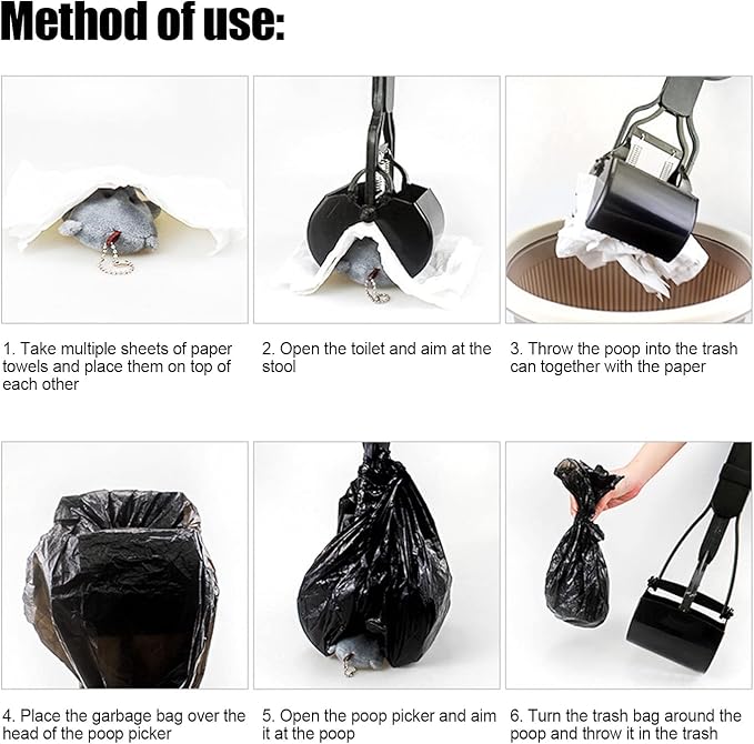 23 7 Inches Longer Handle Pet Jaw Poop Scooper for Large Small Dogs, Pooper Scooper, Portable Dog Cat Waste Picker Washing Tool with for Long-Lasting Spring for Grass, Sewage, Gravel(Black)