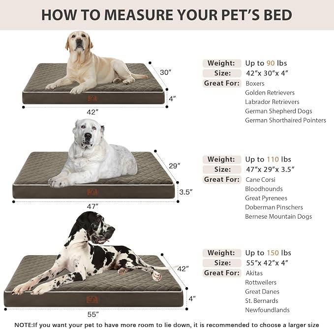 WNPETHOME Orthopedic Waterproof Extra Large Senior Dogs Bed for Comfy Sleep | XL Washable Ped Bed with Removable Cover, Multi-Needle Quilting XL Crate Bed for Large Sized Dog Relax, Dark Green 42x30 Inch