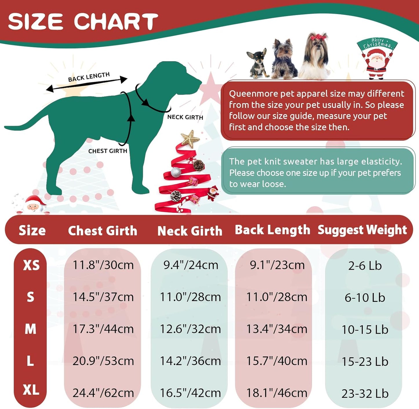 Queenmore Christmas Dog Sweater,Knitted Pullover Christmas Clothes for Dogs,Turtleneck Doggy Christmas Outfit, Warm Dog Sweaters for Small Dogs Boys or Girls L